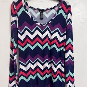 Justify Navy Chevron Long Sleeve Top with Pink, Mint & Purple